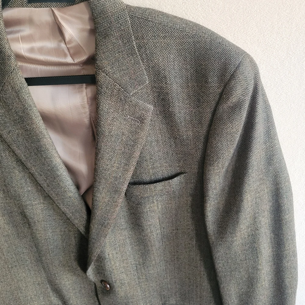 Lauren‎ Ralph Lauren Tweed Herringbone 100% Lambswool Brown Blazer Size 43L